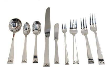 144 Piece Allan Adler Sterling Silver  Dinner Set for 16 in Chinese Key Mid C