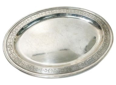 Tiffany & Co. Sterling Silver 18 inch Oval Tray #20182B / #2510, 1927. Urns