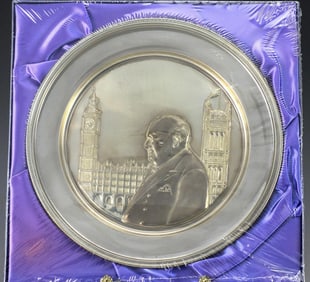 Sterling Silver Winston Churchill Plate Hour of Decision Signed Sarah Churchill
