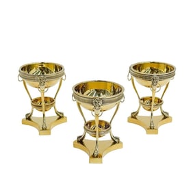 3pc Tiffany & Co Gilt Sterling Silver Open Salt & Pepper Stands circa 1950