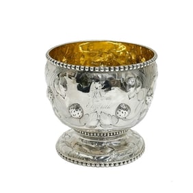 American Coin Silver Repousse Silver Bowl Strawberries circa 1850
