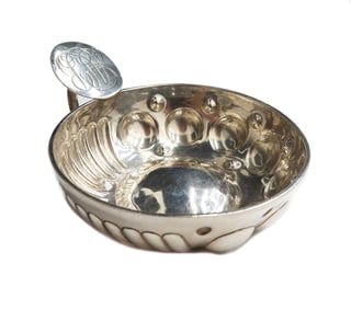 Gebruder Glaser German Hanau Silver Tastevin, Ribbed Body, 1803