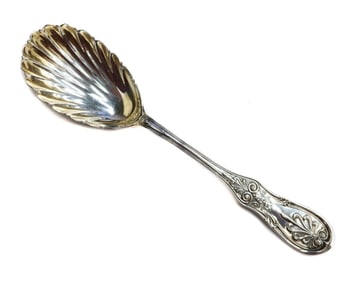 Tiffany & Co. Gilt Sterling Silver Solid Berry Shell Spoon in Saratoga c1900