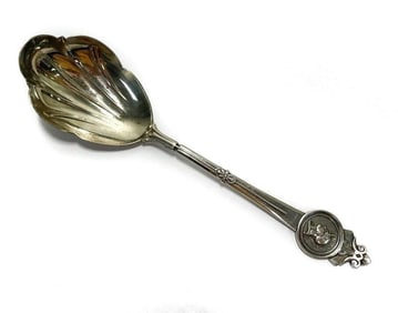 Gorham Sterling Silver Medallion Scalloped Bowl Serving Spoon, Late 19th Century