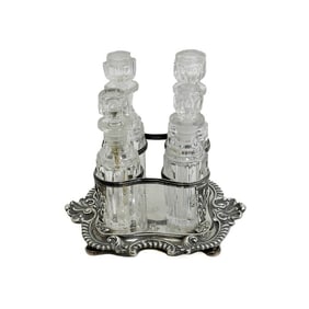 Paul Storr English Sterling Silver & Glass 4-piece Cruet Set 1829