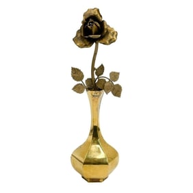 Tiffany & Co Gilt Sterling Silver Floral Study Rose in Vase 2004