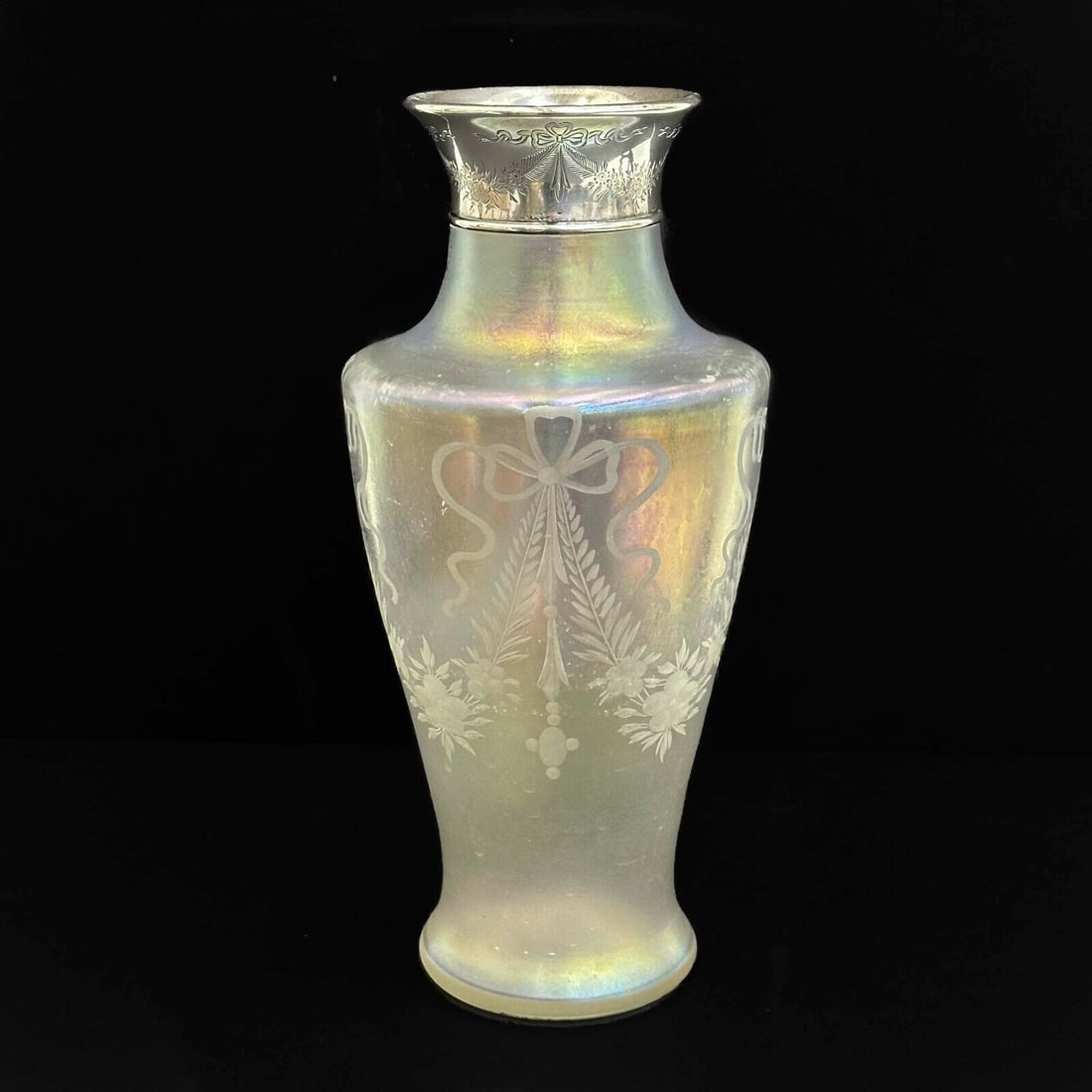 Gorham Sterling Silver Mounted Verre de Soie Iridescent Glass Vase 1919 (1 of 7)
