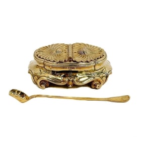 Puiforcat Vermeil Gilt Silver Dual Condiment Jar / Salt Pepper & Scoop Sevigne
