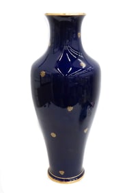 Sevres France Cobalt Blue and Gold Porcelain 24 inch Vase, 1930