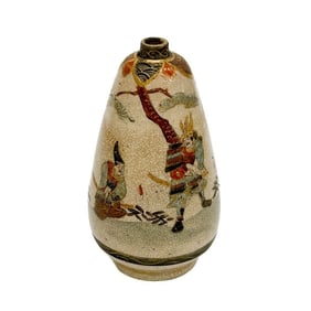 Japanese Satsuma Japanese Hand Painted Miniature Porcelain Vase Samurai