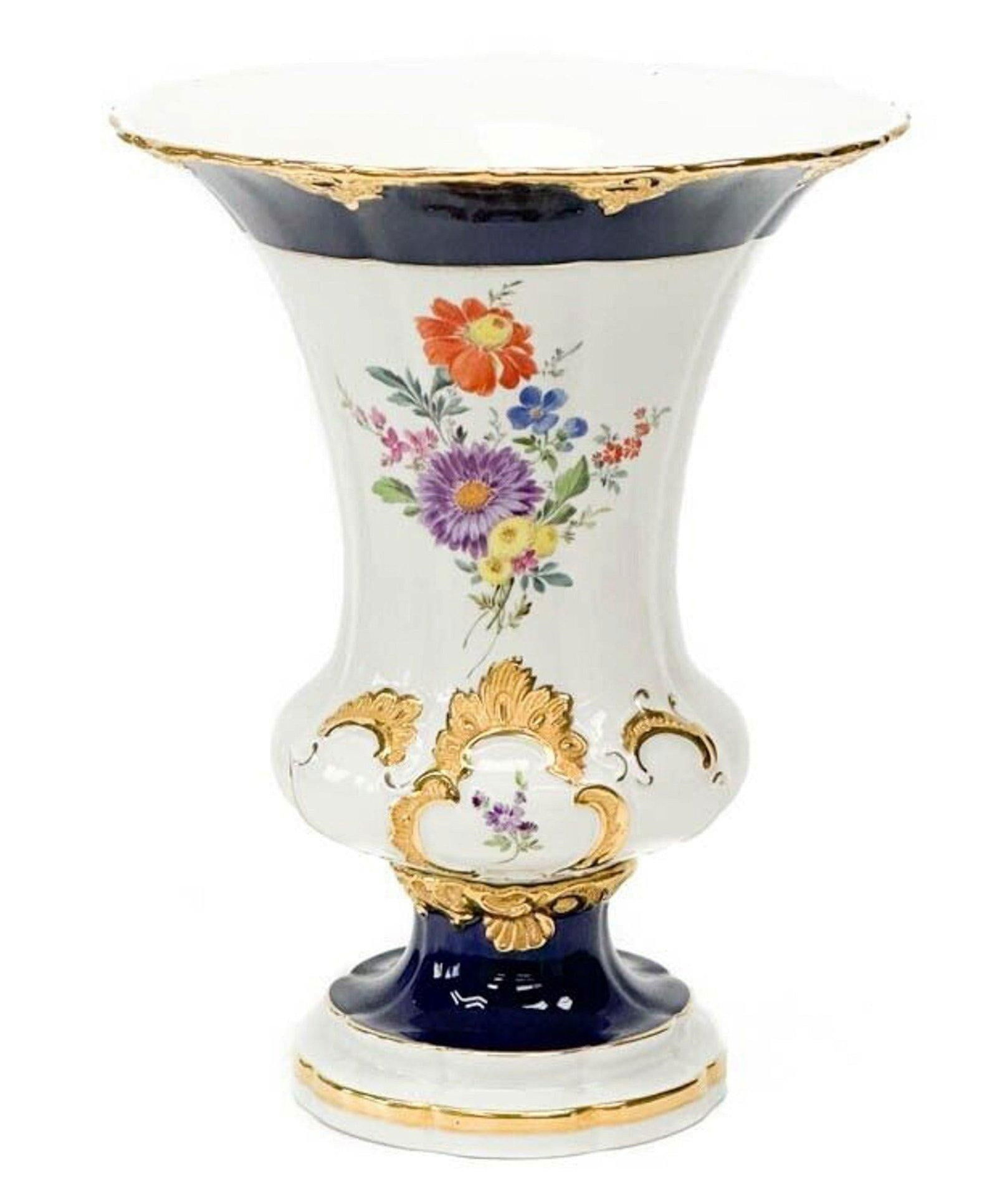 Meissen Germany Hand Painted Porcelain Vase Florals Cobalt & Gilt c. 1900 (1 of 6)