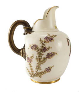 Royal Worcester English Porcelain Hand Painted Pitcher, 19th Century: A charming Royal Worcester English porcelain pitcher, 19th Century. Hand painted flowers with gilt accents. Marked to the underside base. Weight Approx., 1 lb Measures Approx., 5.5 inches x 6.5 inches
