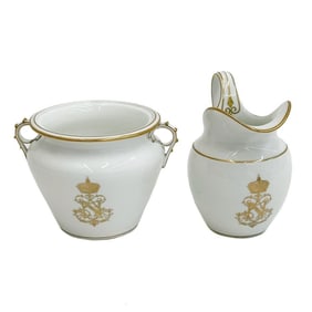 2pc Manufacture de Sevres Gilt Porcelain Creamer and Open Sugar Bowl 1866 / 1853