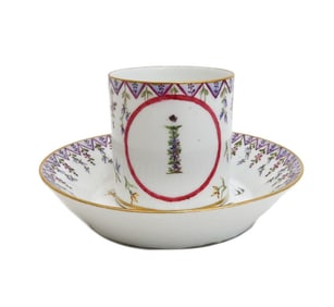 Sevres Porcelain Factory Hand Painted Floral and Gilt Cup and Saucer 1786