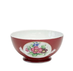 Gardner Imperial Russian Porcelain Bowl, circa 1890 Burgundy Red Floral Bouquet