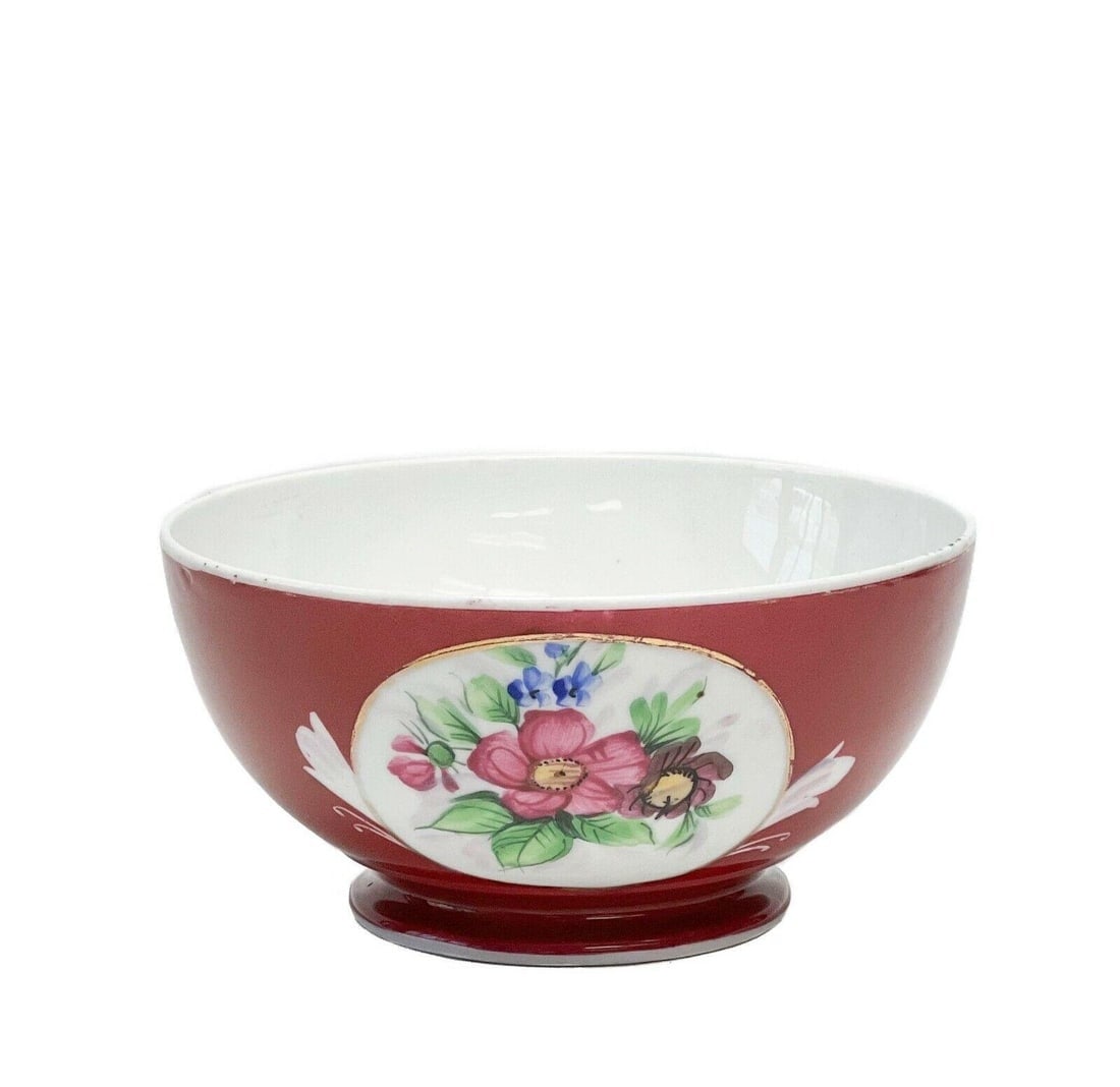 Gardner Imperial Russian Porcelain Bowl, circa 1890 Burgundy Red Floral Bouquet (1 of 10)