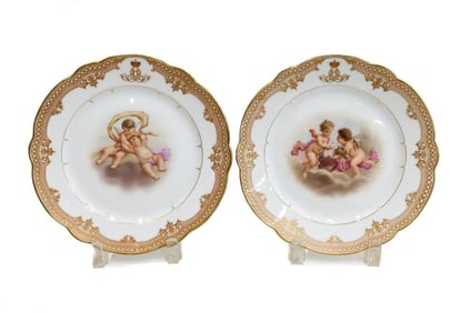 Pair Russian Grand Duke Alexander Alexandrovich Imperial Porcelain Plates c 1890