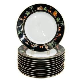 12 Tiffany Le Tallec Private Stock Porcelain Dinner Plates in Black Shoulder