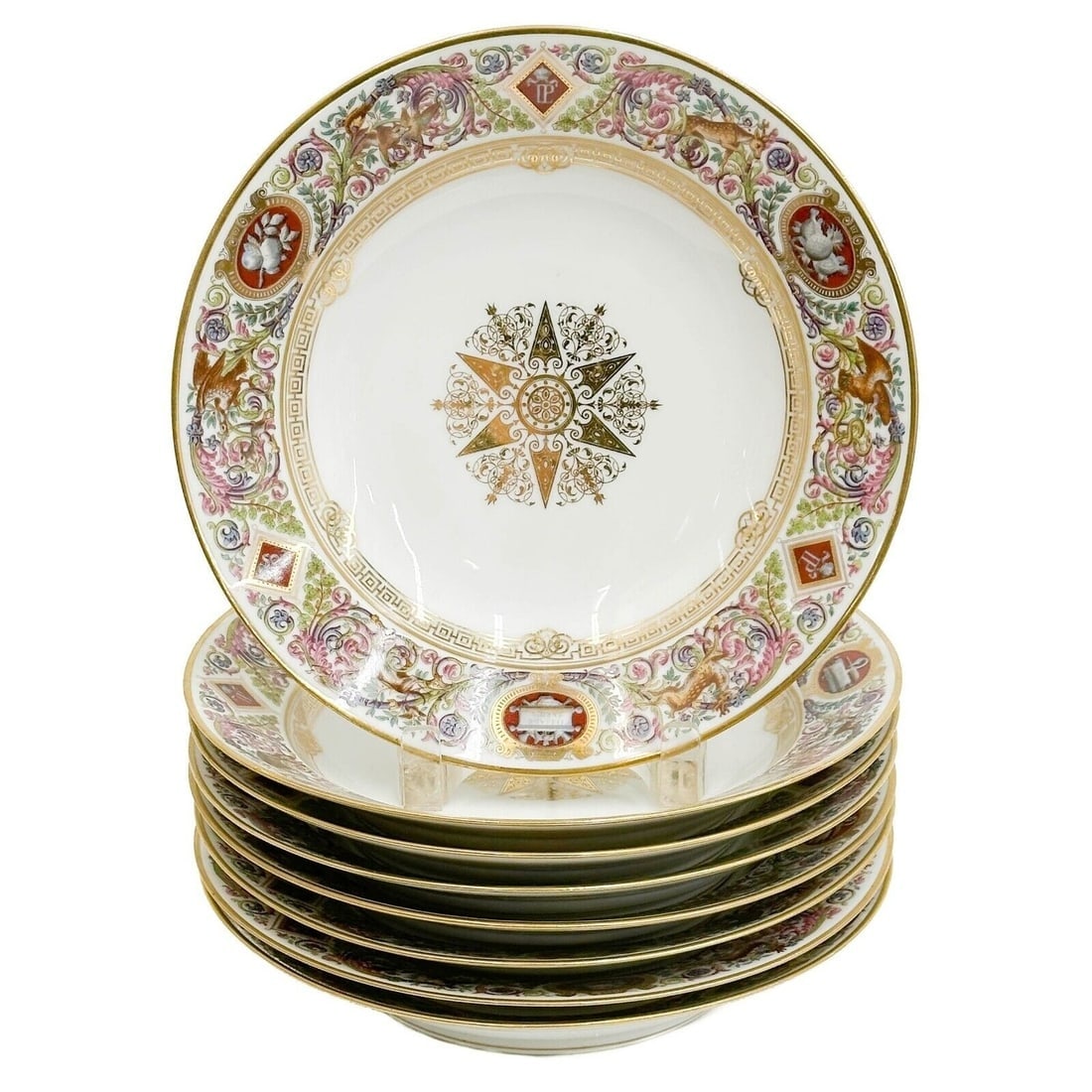8 Sevres Louis Phillipe Hunting Scene Chateau Fontaine Bleau Rimmed Soup Bowls (1 of 6)