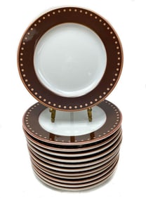 12 Bernardaud Porcelain Bread or Cake Plates Brown Polka Dot