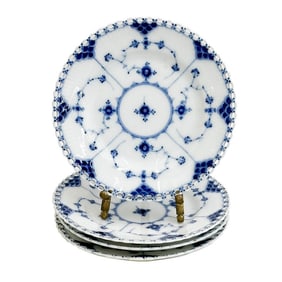 4 Royal Copenhagen Denmark Porcelain Fluted Full Lace 5.75in Bread Plates c 1820