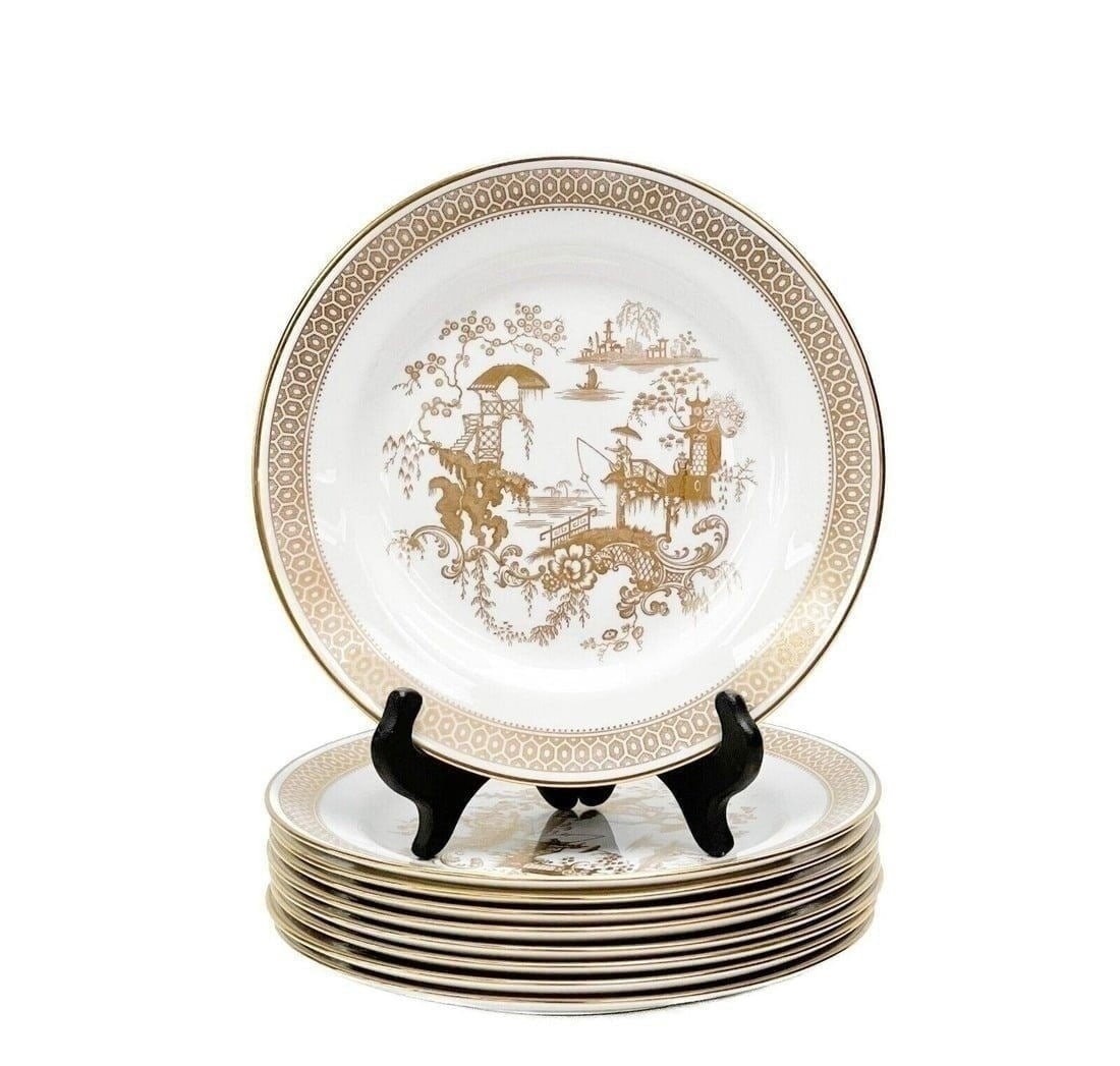 9 Spode England Gilt Porcelain Dessert Plates in Spode's Garden Gold (1 of 8)