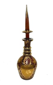 German Cranberry Red Glass Gold Encrusted Large Decanter, 3rd Quarter 20th Cent.