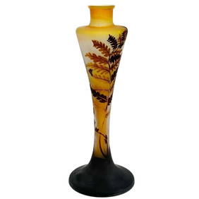 Emile Galle Cameo Acid Etched Art Glass Vase Lamp Base Ferns 16.75 in circa 1900 (1 of 8)