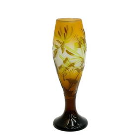 Emile Galle Acid Etched Cameo Art Glass Vase Yellow circa 1900 (1 of 6)