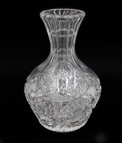 English Cut Glass Water Carafe Etched Diamonds Pinapples Sunbursts 1st Half 20 C