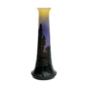 Emile Galle French Acid Etched Scenic Cameo Glass Vase circa 1880 cracked 18" (1 of 11)