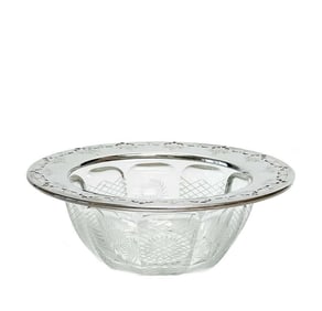 Meriden Brittania Co. American Sterling Silver Mounted Etched Glass Bowl c. 1897