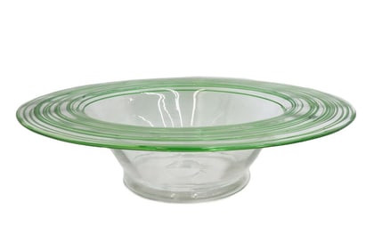 Steuben Green Threaded Art Glass Centerpiece Bowl circa 1940