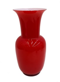 Venini Cobalt Red Opalino Opaline Glass Vase 14 inches tall Signed 1997