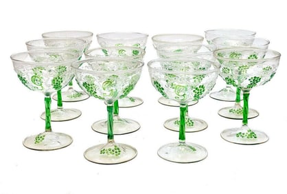 13 Bohemian 4.75 in / 1 fl oz wine goblets by Bimini, circa 1940.