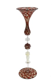 Charles Paul Savoie (US 20th C) Red Venetian Tall Art Glass Goblet Signed