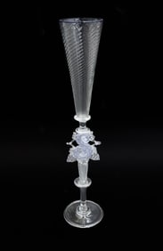 Charles Paul Savoie (US 20th C) Venetian Latticino Tall Art Glass Goblet Signed