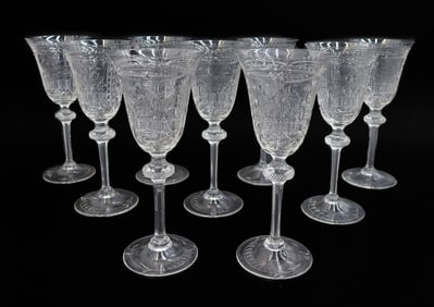 9 English Cut Glass Emulating Rock Crystal Water Goblets Early 20 Century
