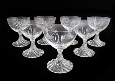 7  Lalique France Crystal Glass Bordeaux Red Wine Goblets in Rambouillet