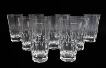 9 Tiffany Cut Glass Tumbler Goblets Lobed Panel Signed