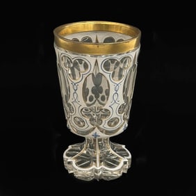 Bohemian White Cut to Clear Glass Goblet circa 1900