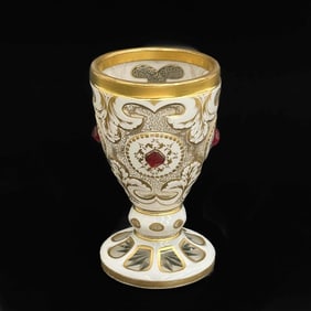 Bohemian White Cut to Clear Gilt Glass Footed Beaker circa 1900