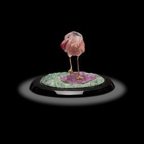 Pink Fluorite Carving Flamingo by Luis Alberto Quispe Aparicio Mini Sculpture
