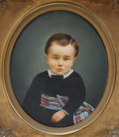 Elizabeth Rockwell (American 1835-1911) Fine Oil Painting Potrait of Young Boy