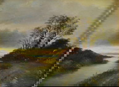 Rene Charles Edmond His (French, 1877-1960) Oil on board landscape painting (1 of 6)