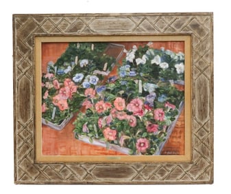 Janet Gaynor (US 20 Century) Oil on Canvas Painting "My Gardens" Signed