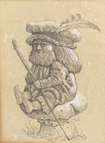 Werner Wildner (German/US 20th C) Graphite Drawing Gnome Framed