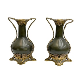Pair Thiebaut Frères Patinated and Gilt Bronze Vases circa 1890