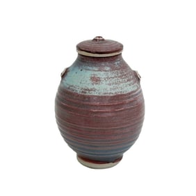 Otto Heino Art Pottery Covered Vase Jar Purple Blue Signed 1997