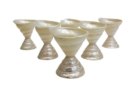 6 Vintage Mother of Pearl Shell Footed Cups